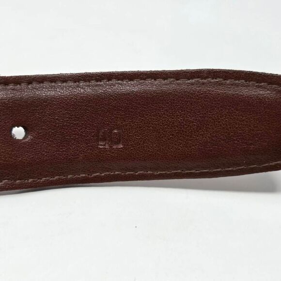 TORINO BROWN LEATHER NAVY BLUE COTTON WOVEN SILVER BUCKLE MENS BELT SIZE 44 - Picture 5 of 5